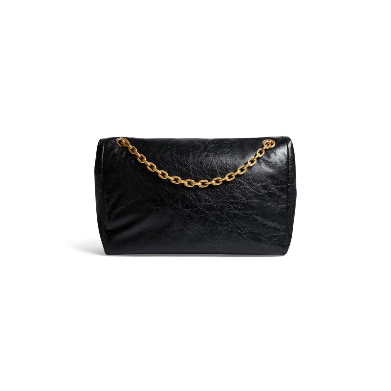 Balenciaga Monaco Medium Chain Bag in black Arena calfskin, aged-gold hardware