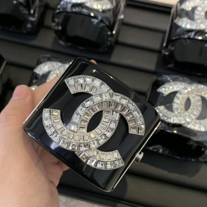 Elegant Chanel Black Cuff Bracelet with Crystal Detailing