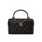 Lambskin Quilted Small Top Handle Vanity Case With Chain Black