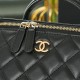 Lambskin Quilted Small Top Handle Vanity Case With Chain Black