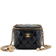 Black Quilted Lambskin Mini Pearl Crush Mini Vanity Case Gold Hardware