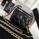 Black Quilted Lambskin Mini Pearl Crush Mini Vanity Case Gold Hardware