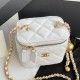 White Quilted Lambskin Mini Pearl Crush Mini Vanity Case Gold Hardware