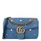 GUCCI Denim Matelasse Pearl Studded Small GG Marmont Shoulder Bag Blue