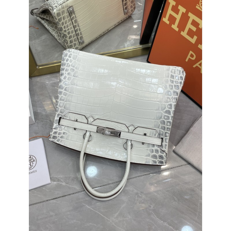 Birkin 30 White Himalaya Niloticus Crocodile Palladium Hardware