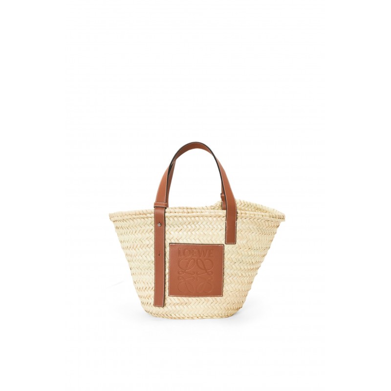 Medium Basket bag in palm leaf and calfskin