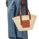 Medium Basket bag in palm leaf and calfskin