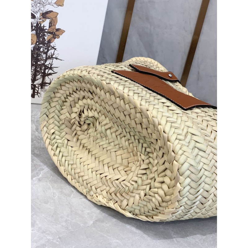 Medium Basket bag in palm leaf and calfskin