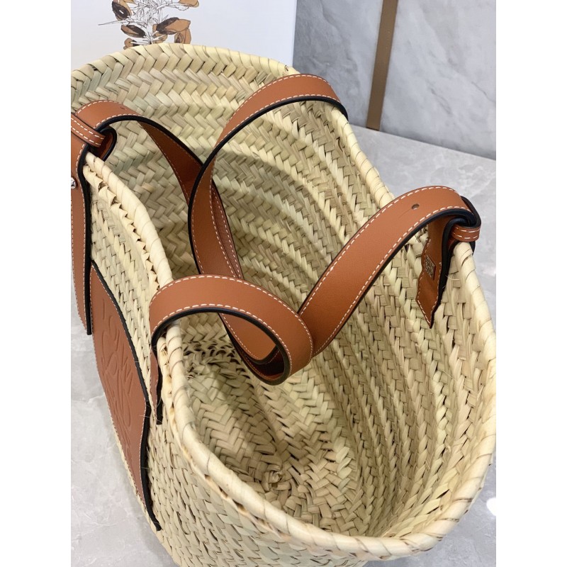 Medium Basket bag in palm leaf and calfskin