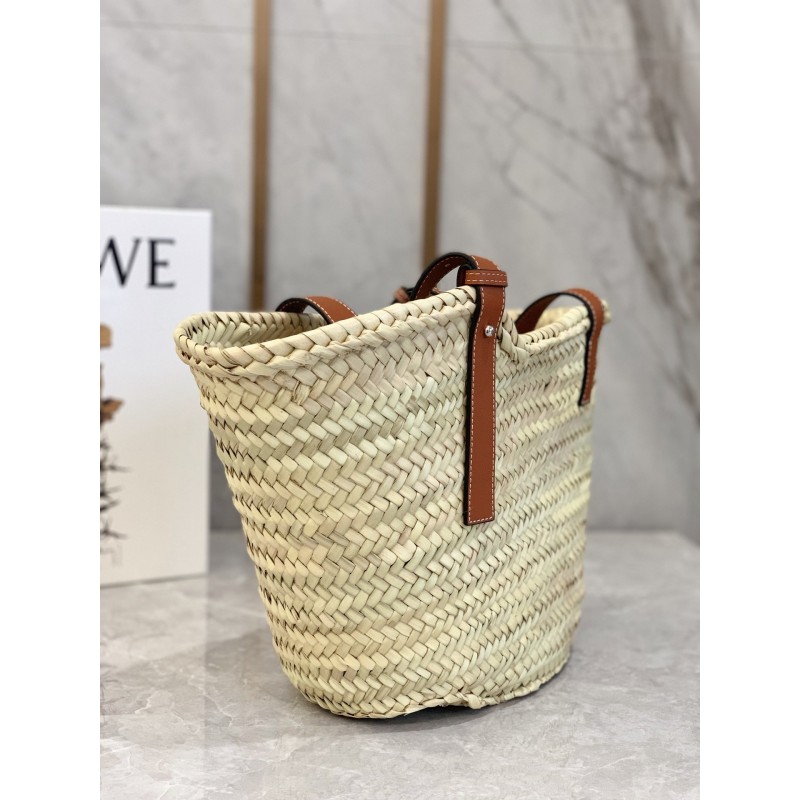 Medium Basket bag in palm leaf and calfskin