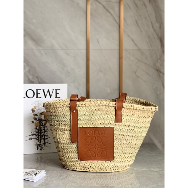 Medium Basket bag in palm leaf and calfskin