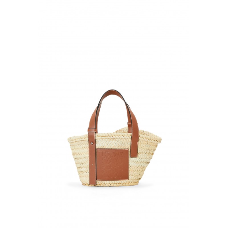 Small Basket bag in palm leaf and calfskin