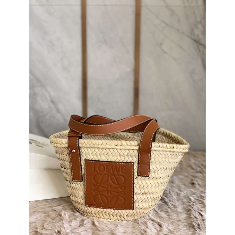 Small Basket bag in palm leaf and calfskin