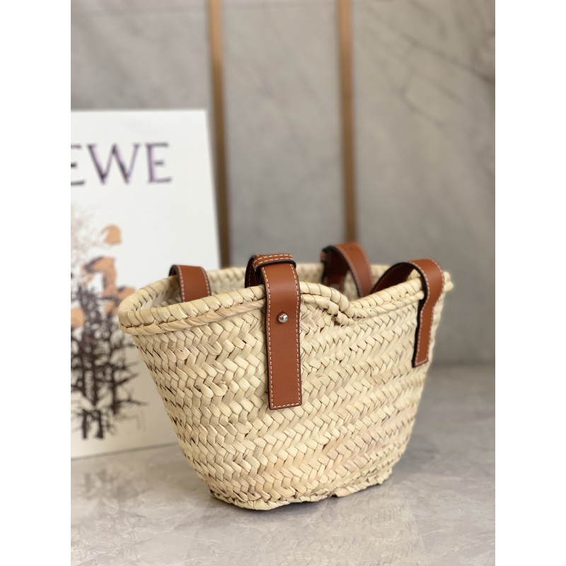 Small Basket bag in palm leaf and calfskin