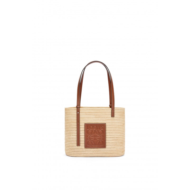 Small Square Basket bag in raffia and calfskin