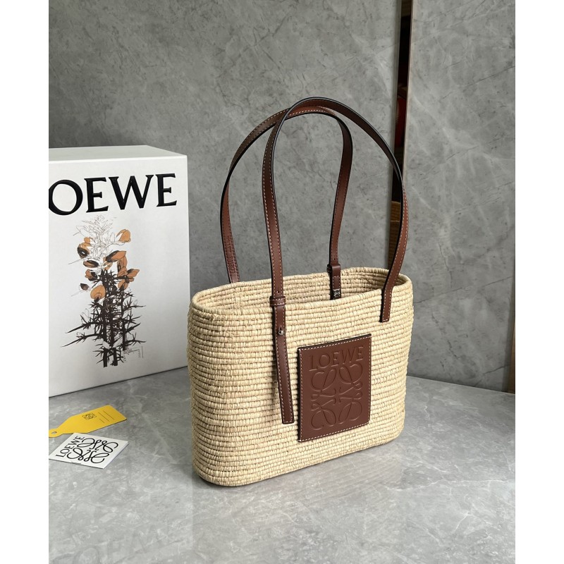 Small Square Basket bag in raffia and calfskin