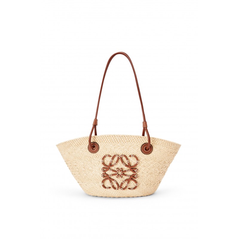 Small Anagram Basket bag in iraca palm and calfskin