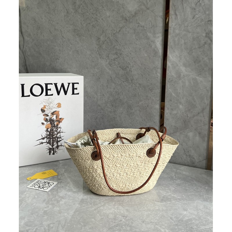 Small Anagram Basket bag in iraca palm and calfskin