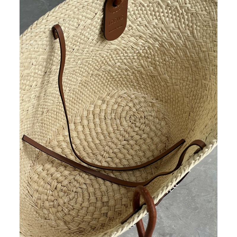 Small Anagram Basket bag in iraca palm and calfskin