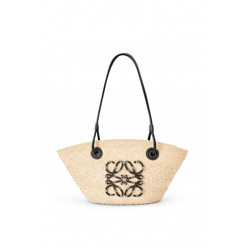 Small Anagram Basket bag in iraca palm and calfskin